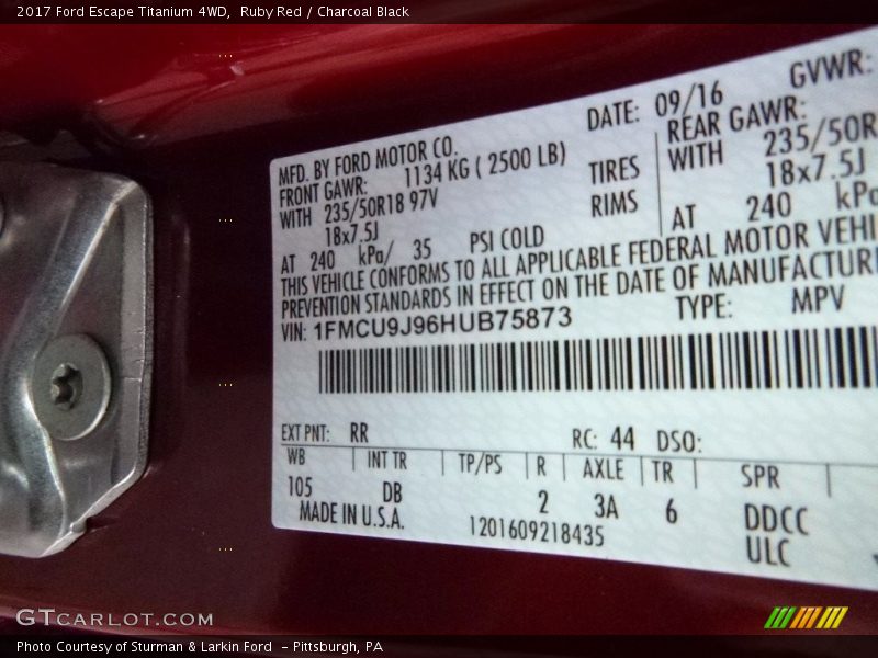 Ruby Red / Charcoal Black 2017 Ford Escape Titanium 4WD