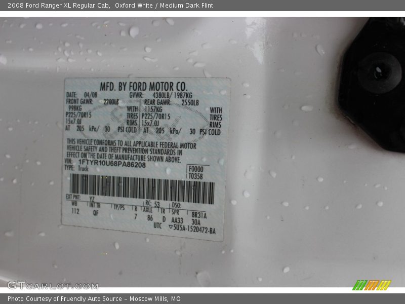 Oxford White / Medium Dark Flint 2008 Ford Ranger XL Regular Cab