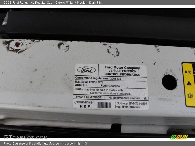 Oxford White / Medium Dark Flint 2008 Ford Ranger XL Regular Cab