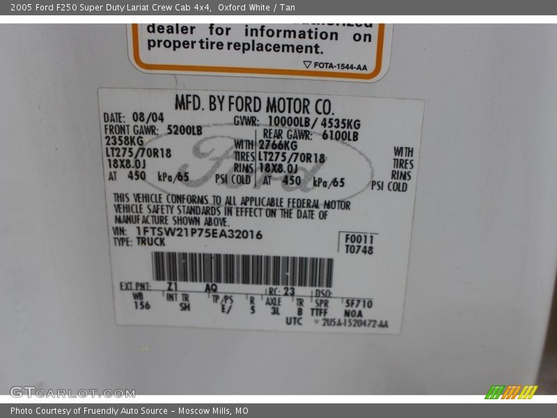 Oxford White / Tan 2005 Ford F250 Super Duty Lariat Crew Cab 4x4