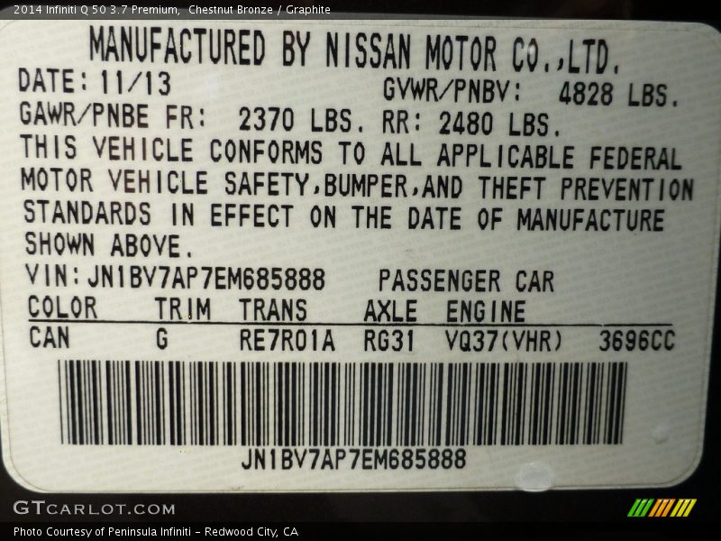 Chestnut Bronze / Graphite 2014 Infiniti Q 50 3.7 Premium