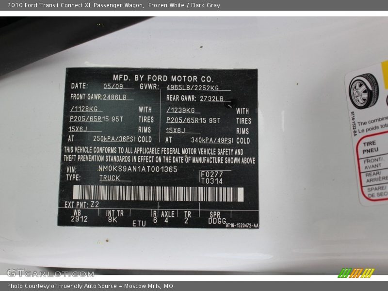 Frozen White / Dark Gray 2010 Ford Transit Connect XL Passenger Wagon