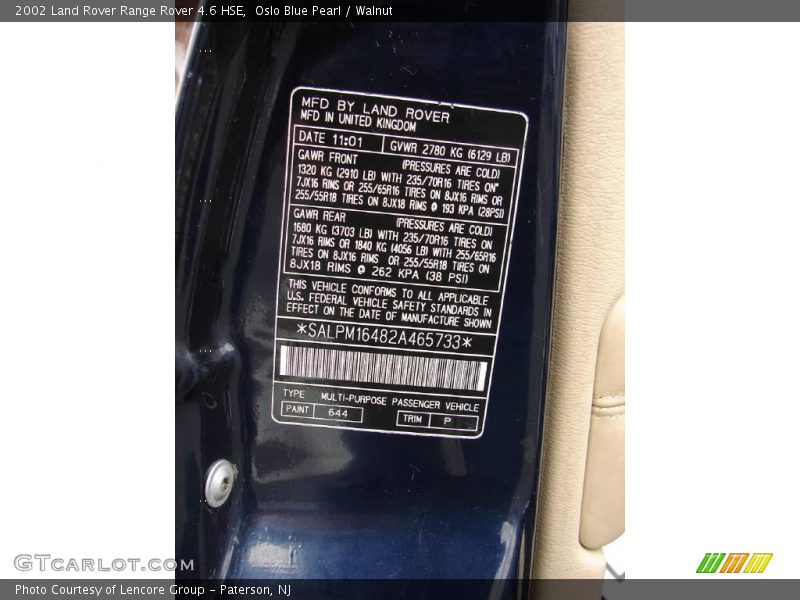 Oslo Blue Pearl / Walnut 2002 Land Rover Range Rover 4.6 HSE
