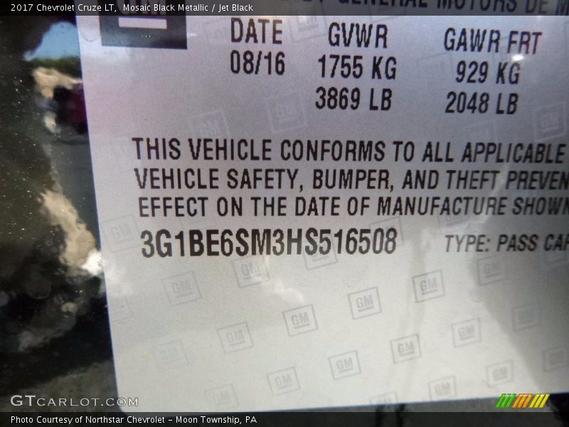 Mosaic Black Metallic / Jet Black 2017 Chevrolet Cruze LT