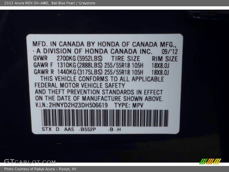 Bali Blue Pearl / Graystone 2013 Acura MDX SH-AWD