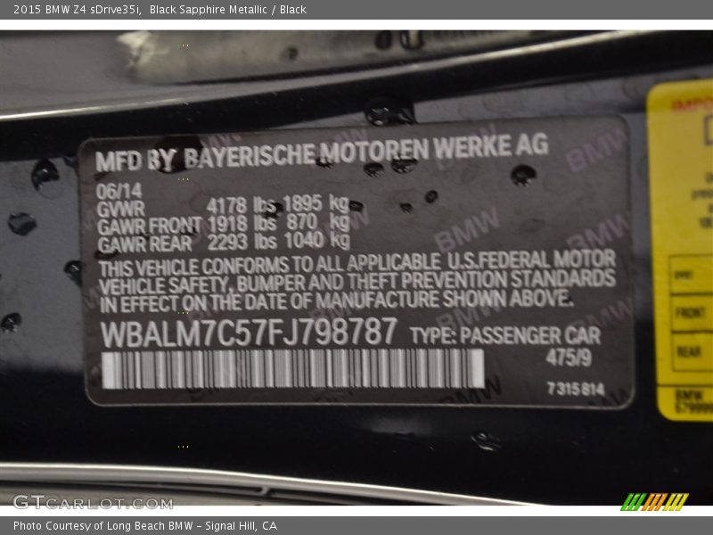 Black Sapphire Metallic / Black 2015 BMW Z4 sDrive35i