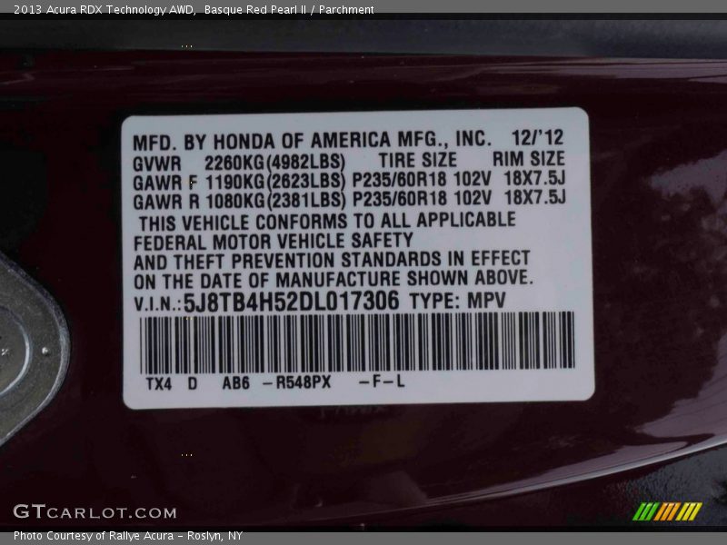 Basque Red Pearl II / Parchment 2013 Acura RDX Technology AWD