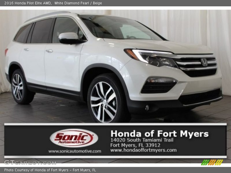 White Diamond Pearl / Beige 2016 Honda Pilot Elite AWD