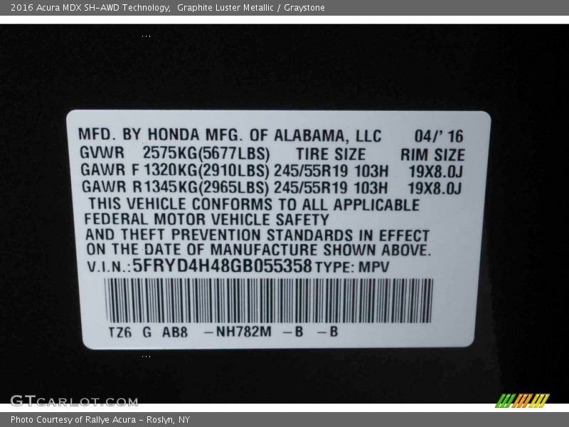 Graphite Luster Metallic / Graystone 2016 Acura MDX SH-AWD Technology