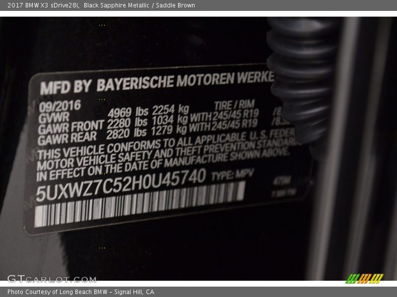 Black Sapphire Metallic / Saddle Brown 2017 BMW X3 sDrive28i