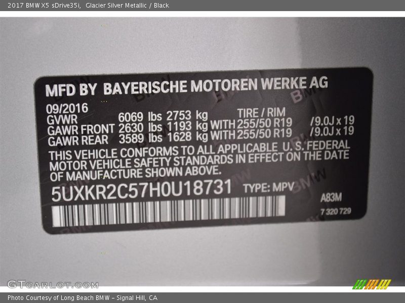 Glacier Silver Metallic / Black 2017 BMW X5 sDrive35i