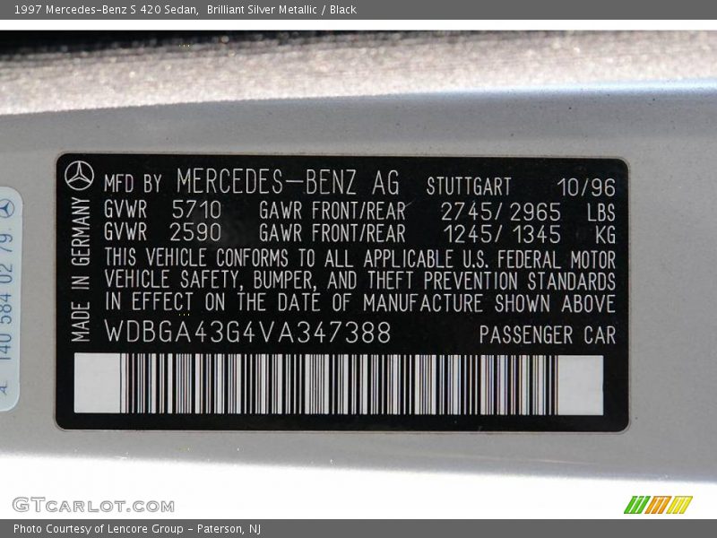 Brilliant Silver Metallic / Black 1997 Mercedes-Benz S 420 Sedan