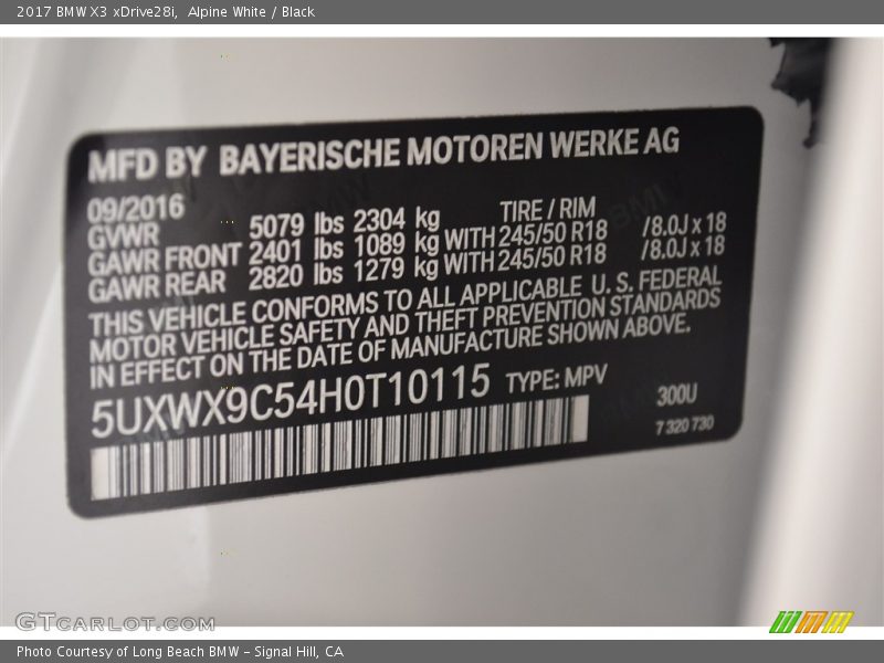 2017 X3 xDrive28i Alpine White Color Code 300