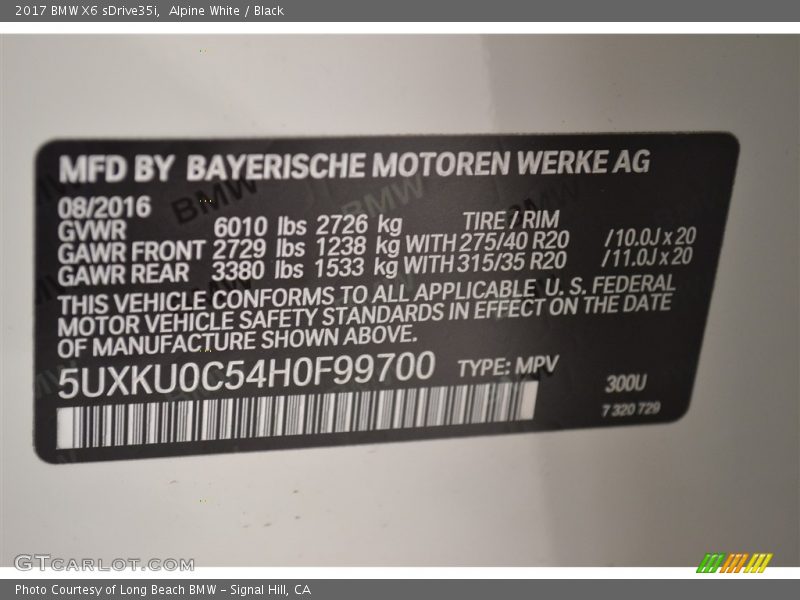 Alpine White / Black 2017 BMW X6 sDrive35i