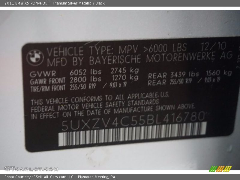 Titanium Silver Metallic / Black 2011 BMW X5 xDrive 35i