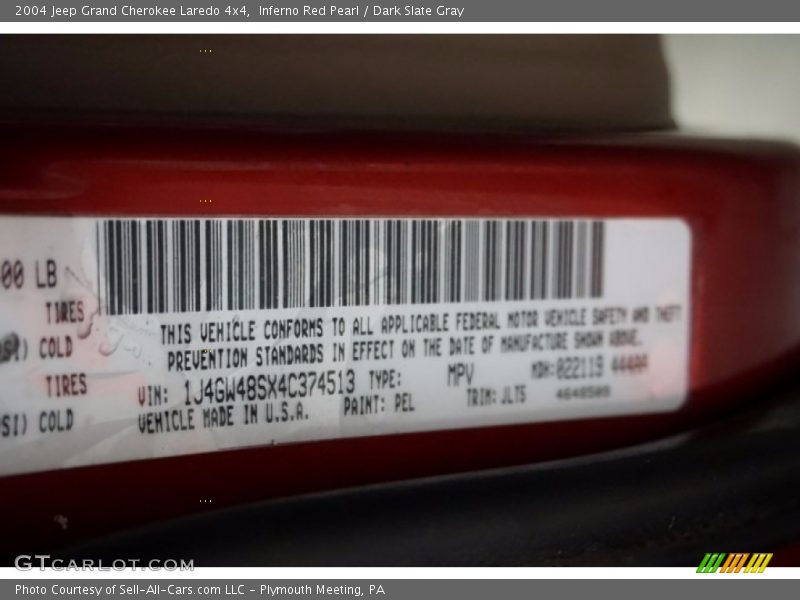 Inferno Red Pearl / Dark Slate Gray 2004 Jeep Grand Cherokee Laredo 4x4