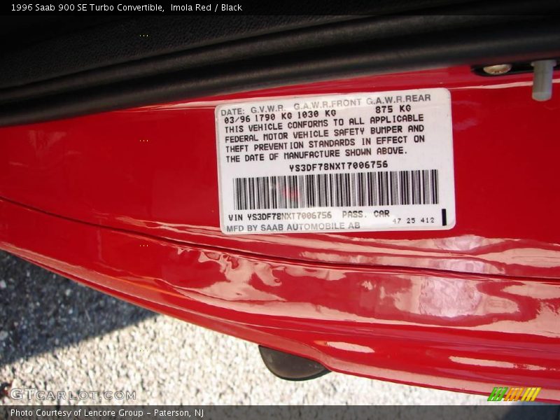 Imola Red / Black 1996 Saab 900 SE Turbo Convertible