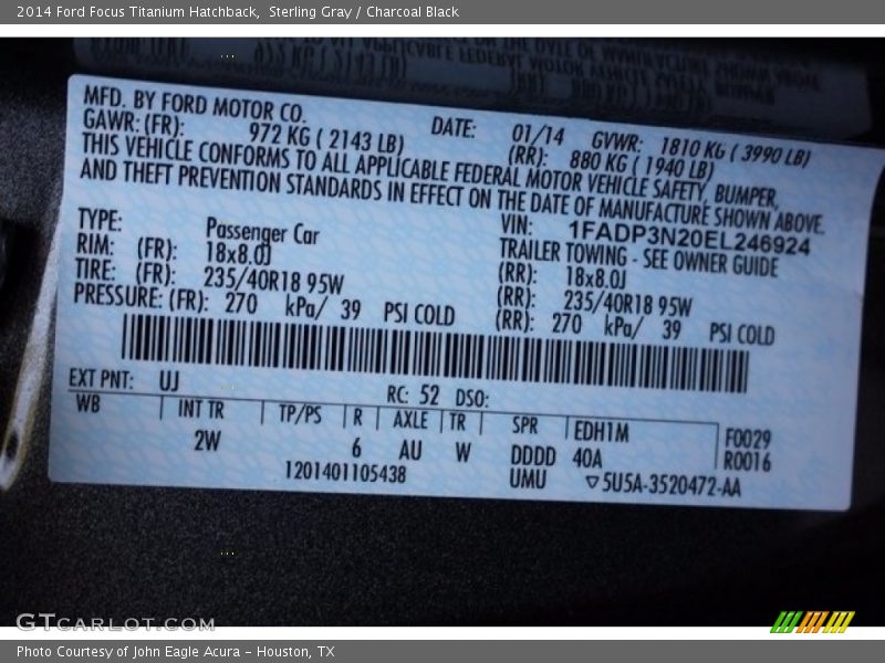 Sterling Gray / Charcoal Black 2014 Ford Focus Titanium Hatchback