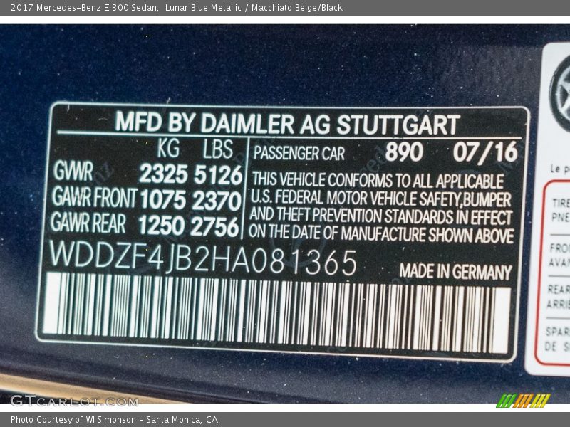 Lunar Blue Metallic / Macchiato Beige/Black 2017 Mercedes-Benz E 300 Sedan
