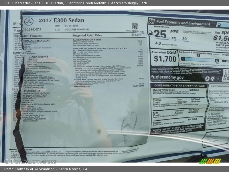 Piedmont Green Metallic / Macchiato Beige/Black 2017 Mercedes-Benz E 300 Sedan