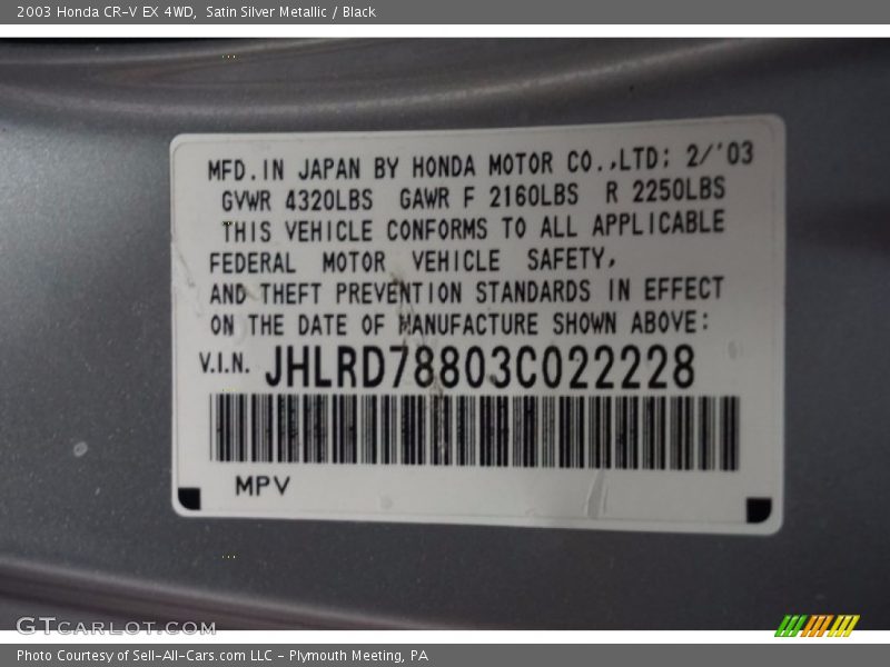 Satin Silver Metallic / Black 2003 Honda CR-V EX 4WD