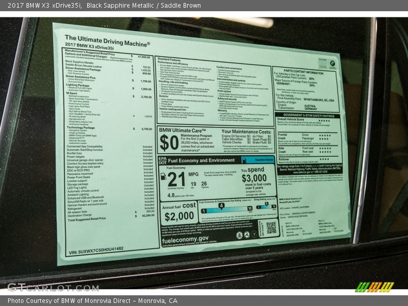 Black Sapphire Metallic / Saddle Brown 2017 BMW X3 xDrive35i