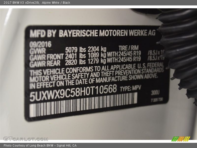 Alpine White / Black 2017 BMW X3 xDrive28i