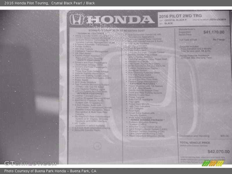 Crystal Black Pearl / Black 2016 Honda Pilot Touring