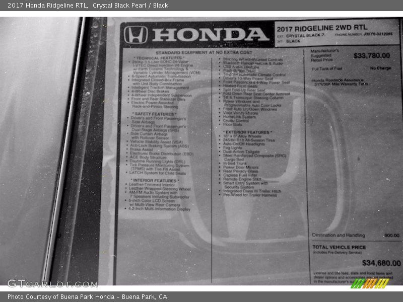  2017 Ridgeline RTL Window Sticker