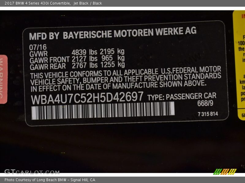 2017 4 Series 430i Convertible Jet Black Color Code 668