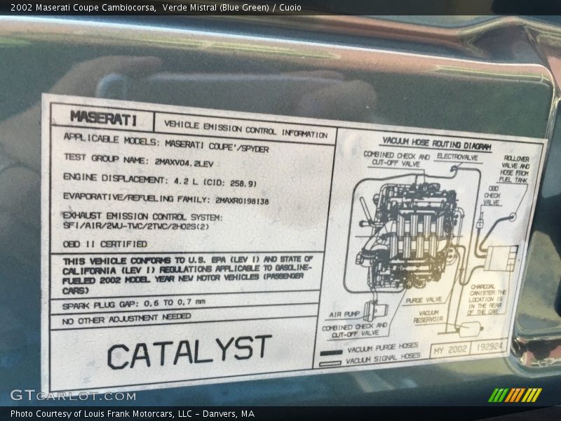 Verde Mistral (Blue Green) / Cuoio 2002 Maserati Coupe Cambiocorsa