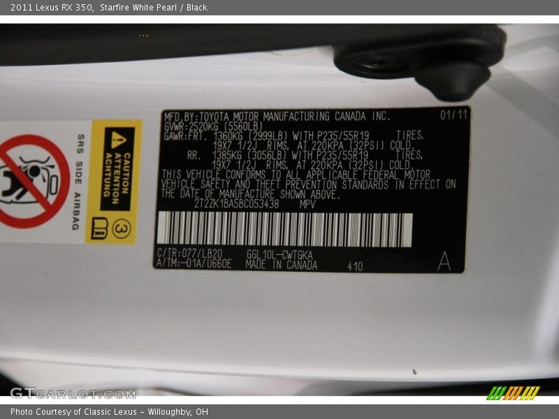 Starfire White Pearl / Black 2011 Lexus RX 350