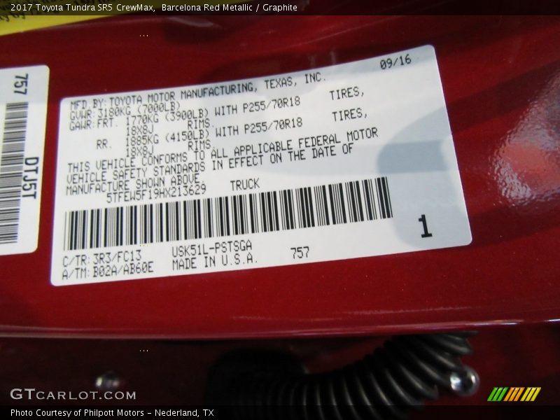 Barcelona Red Metallic / Graphite 2017 Toyota Tundra SR5 CrewMax