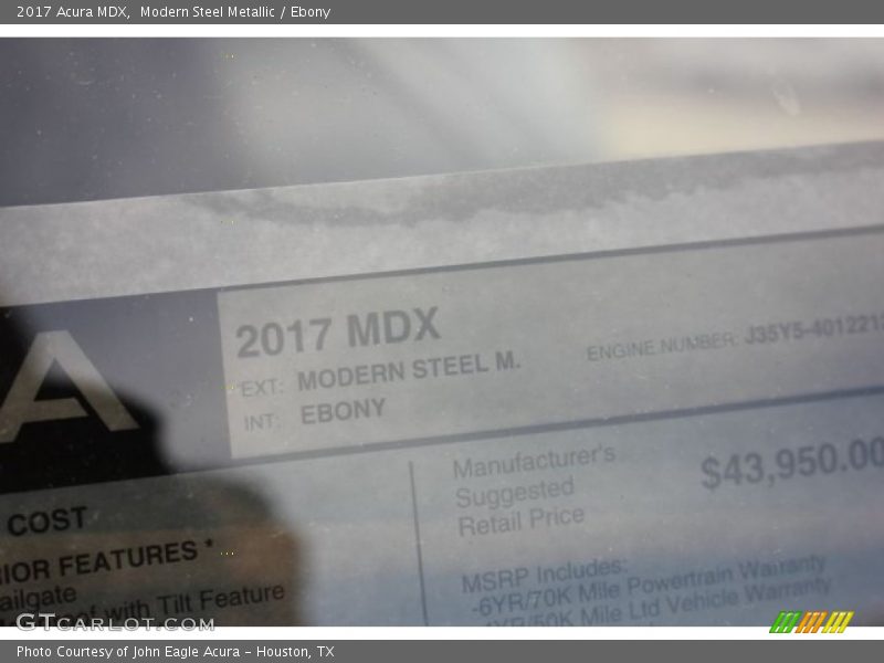 Modern Steel Metallic / Ebony 2017 Acura MDX