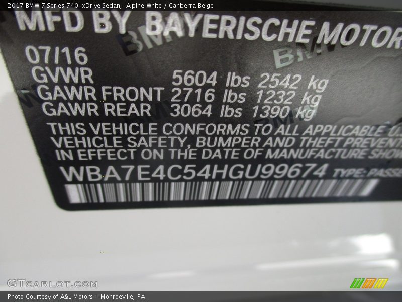 Alpine White / Canberra Beige 2017 BMW 7 Series 740i xDrive Sedan