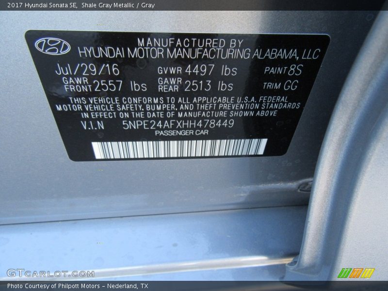 Shale Gray Metallic / Gray 2017 Hyundai Sonata SE