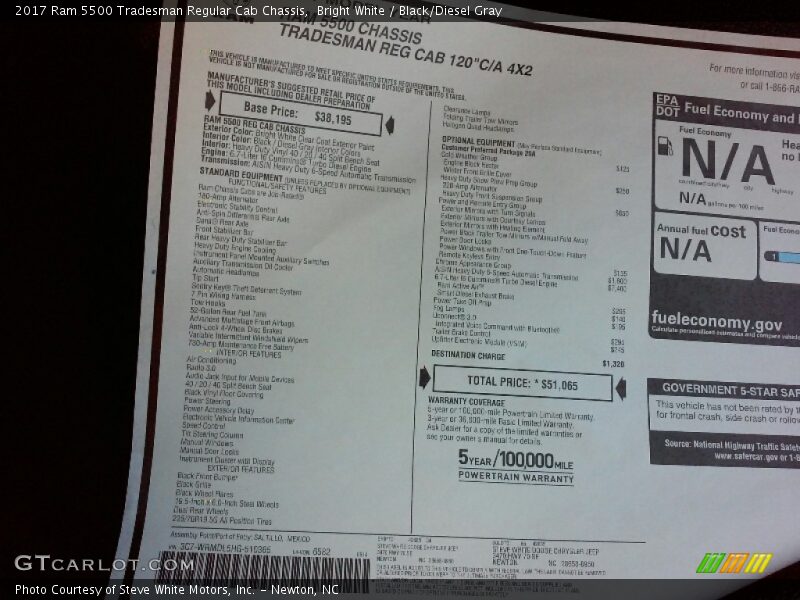 Bright White / Black/Diesel Gray 2017 Ram 5500 Tradesman Regular Cab Chassis