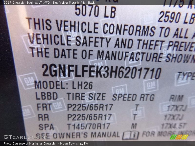 Blue Velvet Metallic / Jet Black 2017 Chevrolet Equinox LT AWD