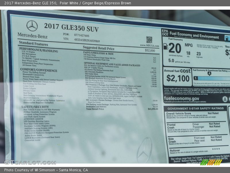 Polar White / Ginger Beige/Espresso Brown 2017 Mercedes-Benz GLE 350