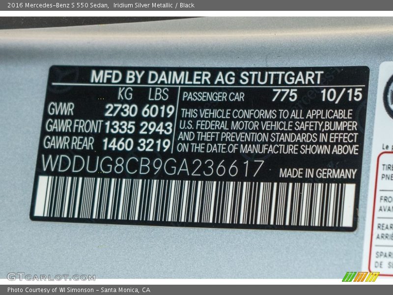 Iridium Silver Metallic / Black 2016 Mercedes-Benz S 550 Sedan