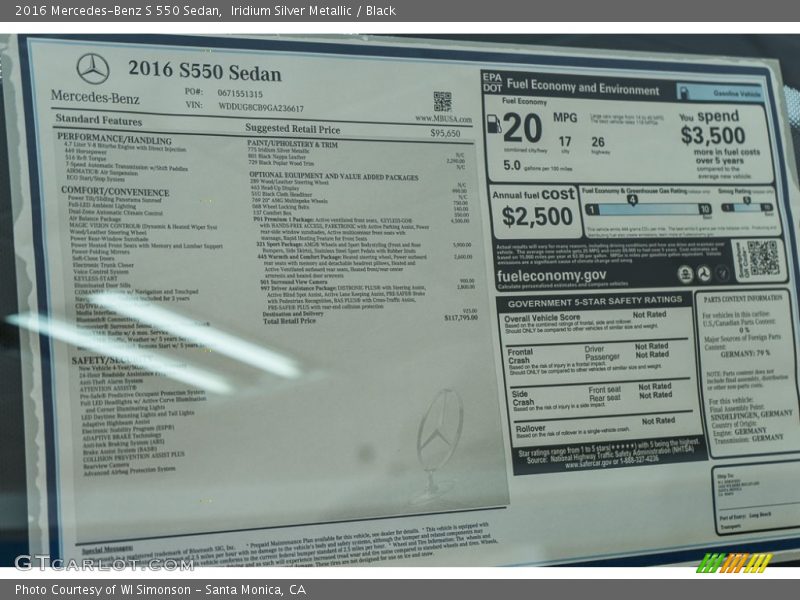 Iridium Silver Metallic / Black 2016 Mercedes-Benz S 550 Sedan