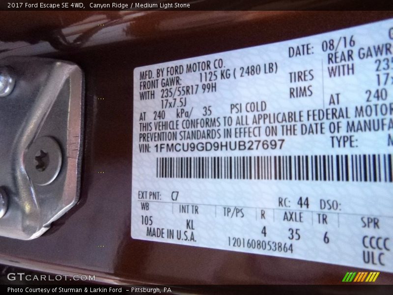 Canyon Ridge / Medium Light Stone 2017 Ford Escape SE 4WD