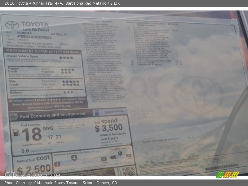 Barcelona Red Metallic / Black 2016 Toyota 4Runner Trail 4x4
