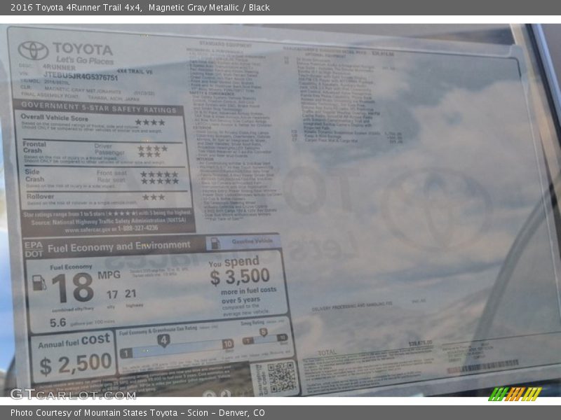 Magnetic Gray Metallic / Black 2016 Toyota 4Runner Trail 4x4