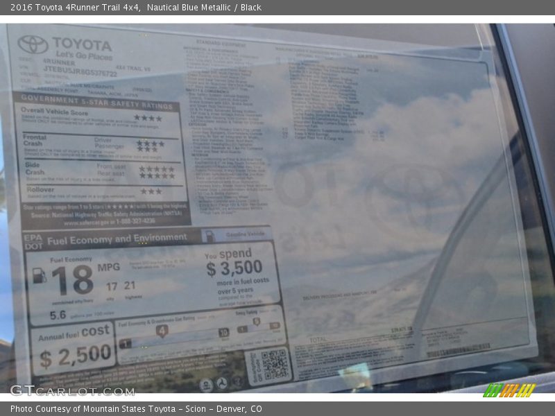 Nautical Blue Metallic / Black 2016 Toyota 4Runner Trail 4x4