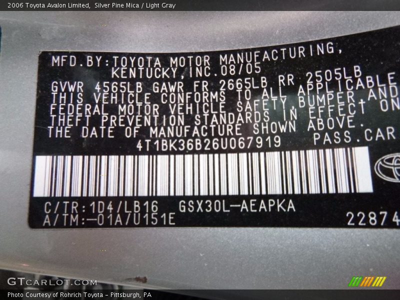 Silver Pine Mica / Light Gray 2006 Toyota Avalon Limited