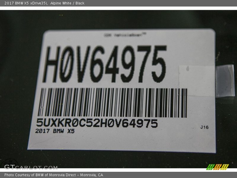 Alpine White / Black 2017 BMW X5 xDrive35i