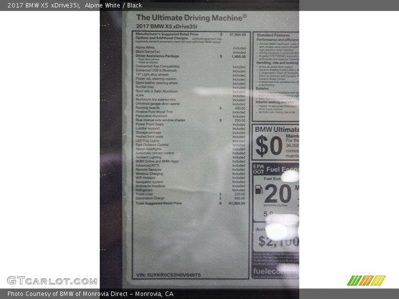 Alpine White / Black 2017 BMW X5 xDrive35i