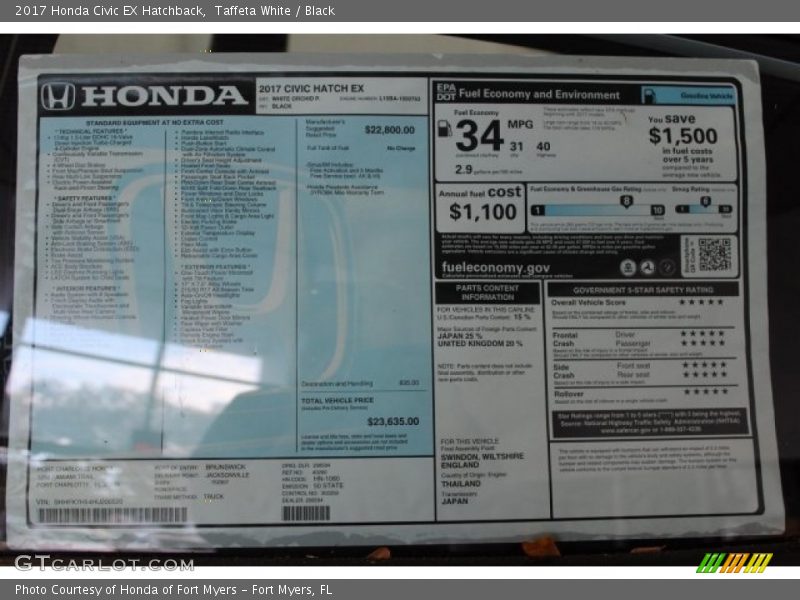 Taffeta White / Black 2017 Honda Civic EX Hatchback