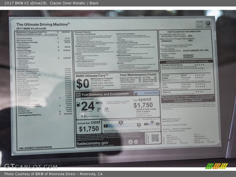 Glacier Silver Metallic / Black 2017 BMW X3 sDrive28i